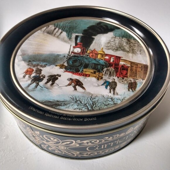 Currier and Ives Large Tin:  American Railroad Scene/Snow Bound - Picture 1 of 7
